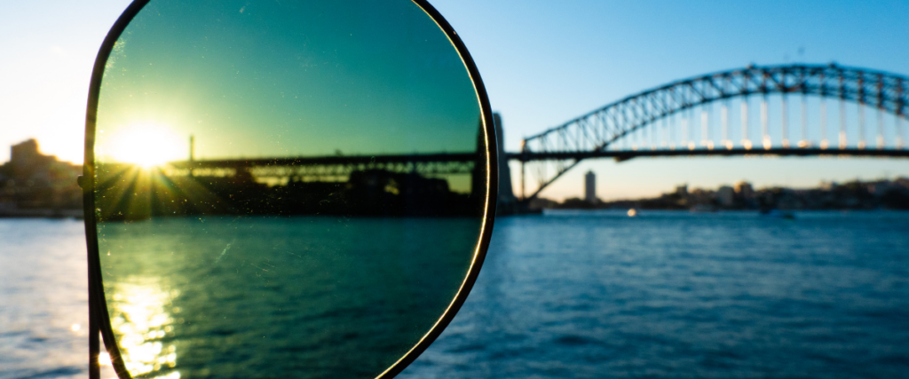 A view of Sydney Harbour through a circular lens, illustrating how a shift in perspective can change what we see